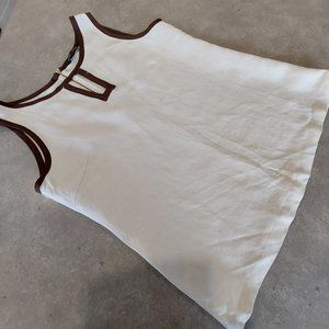 SHERRY TAYLOR Women's Cream Sleeveless Top w/Brown Trim & Back Zipper - Medium